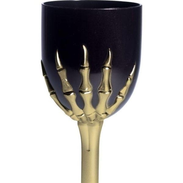 Gothic Wine Glass Adult Black Gold Coloured Skeleton Hand Stem Horror Party Accessory Online now
