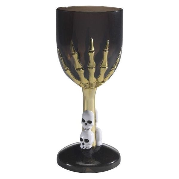 Gothic Wine Glass Adult Black Gold Coloured Skeleton Hand Stem Horror Party Accessory Online now - Image 2