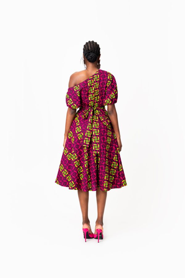 WUNMI African Print One-shoulder Midi Dress Sale - Image 3
