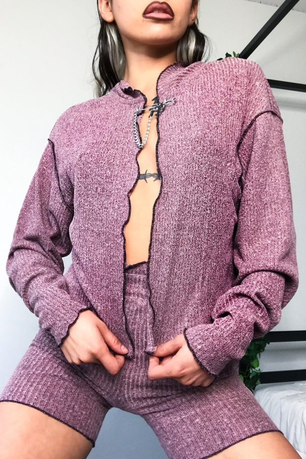 Safety Pin Knit Cardigan Pink on Sale