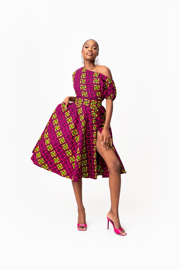 WUNMI African Print One-shoulder Midi Dress Sale - Image 4