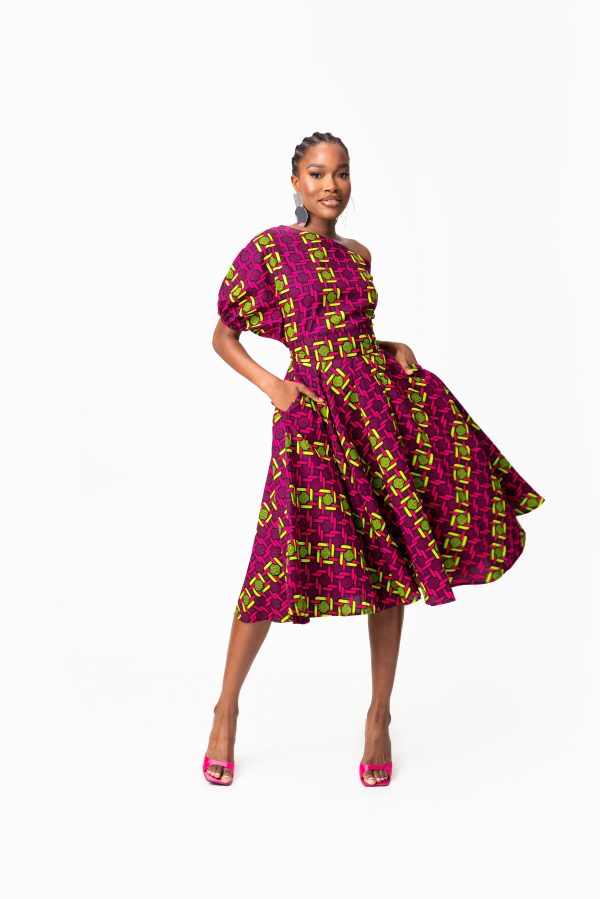 WUNMI African Print One-shoulder Midi Dress Sale