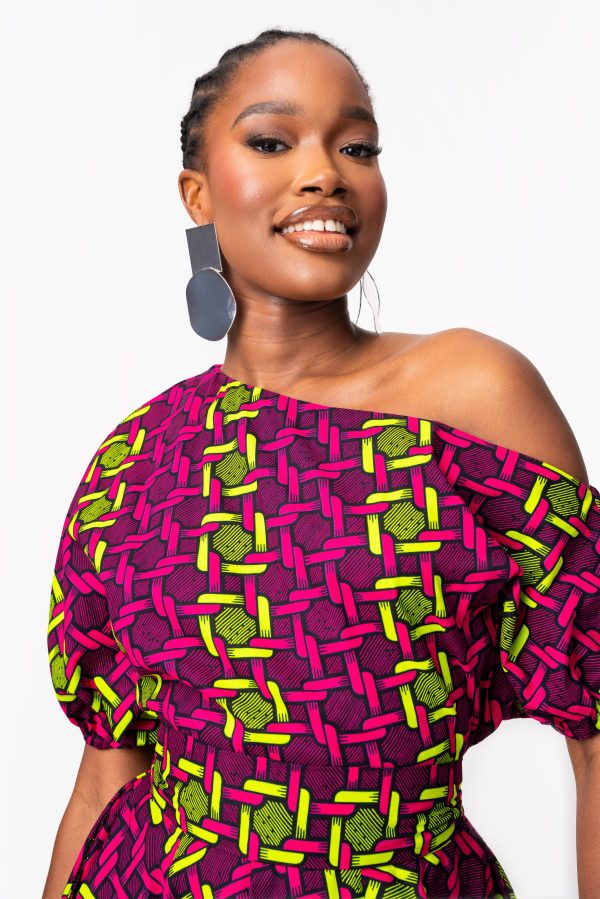 WUNMI African Print One-shoulder Midi Dress Sale - Image 5