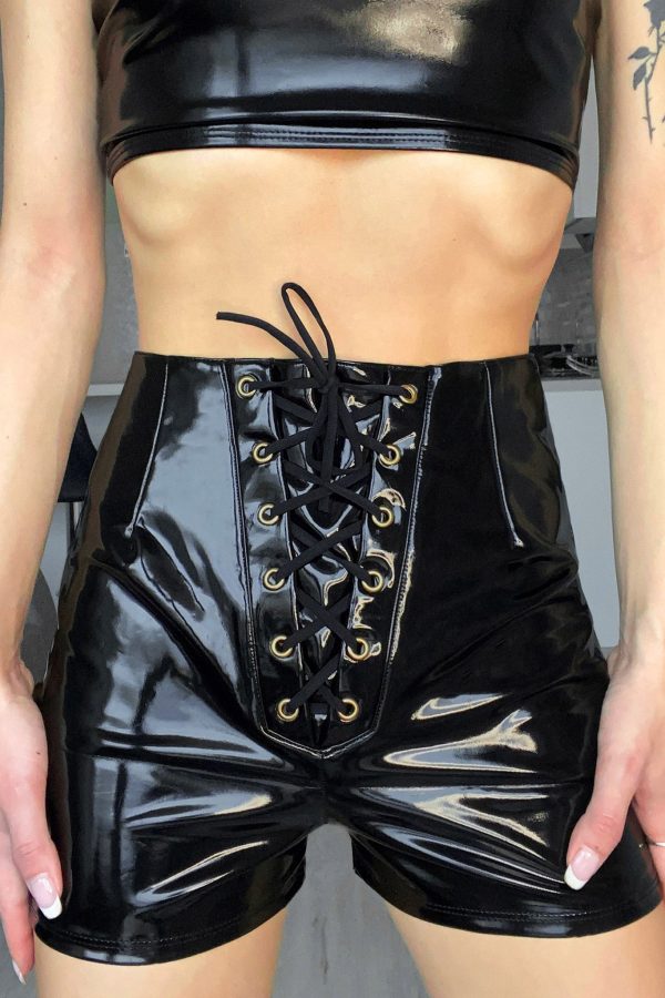 Begging Me Vinyl Lace Up Shorts on Sale - Image 4
