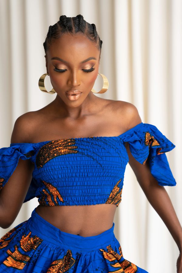 TORI African Print Ruffle Sleeve Crop Top Cheap - Image 2