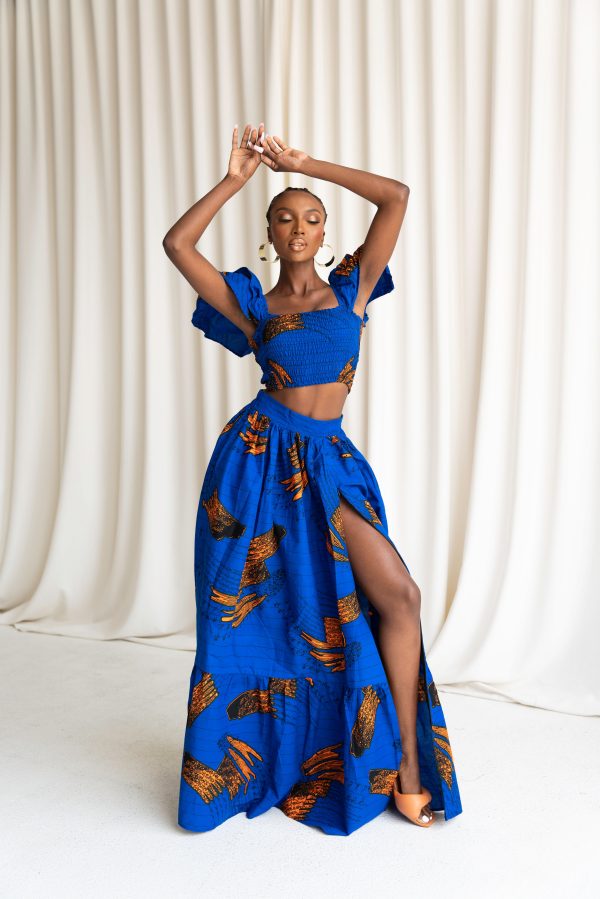 TORI African Print Ruffle Sleeve Crop Top Cheap - Image 3