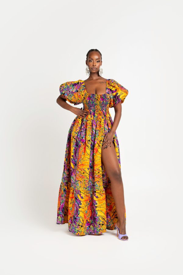 LISA African print smocked maxi dress (PUFFY SLEEVE) Supply