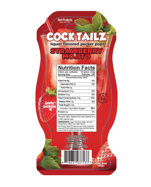 Cock Tailz Liquor Flavored Pecker Pops - Strawberry Mojito Red White Stripe Online now - Image 3