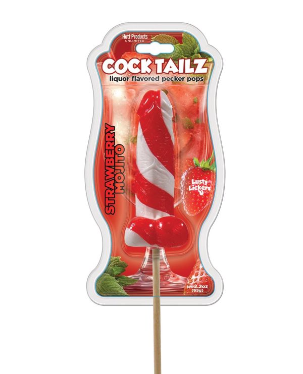 Cock Tailz Liquor Flavored Pecker Pops - Strawberry Mojito Red White Stripe Online now